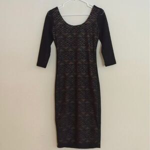 NWT Xhilaration Black Midi Dress Aztec Tribal Lace Overlay - S
